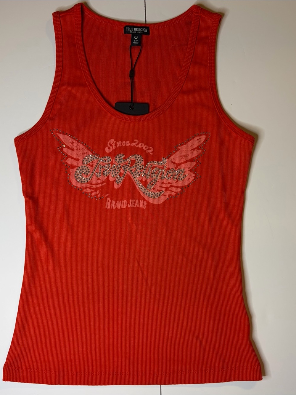 True Religion Red Rhinestone Wing Ribbed Tank | NWT - Picture 2 of 7